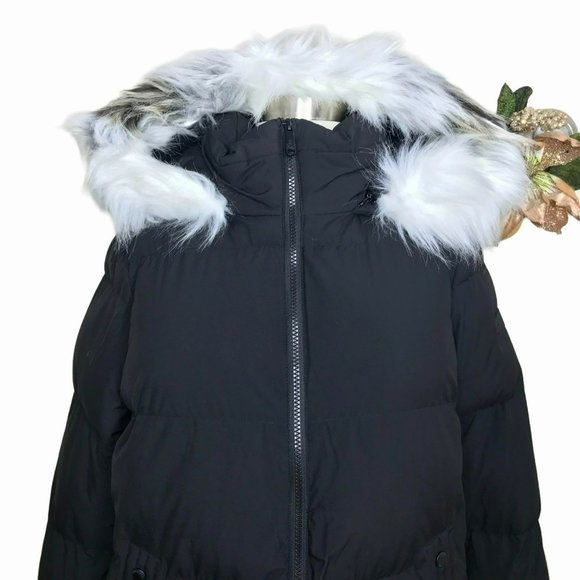 Sam Edelman Puffer Hooded Faux Fur Trim Coat Black Size Small NWT - Picture 4 of 15